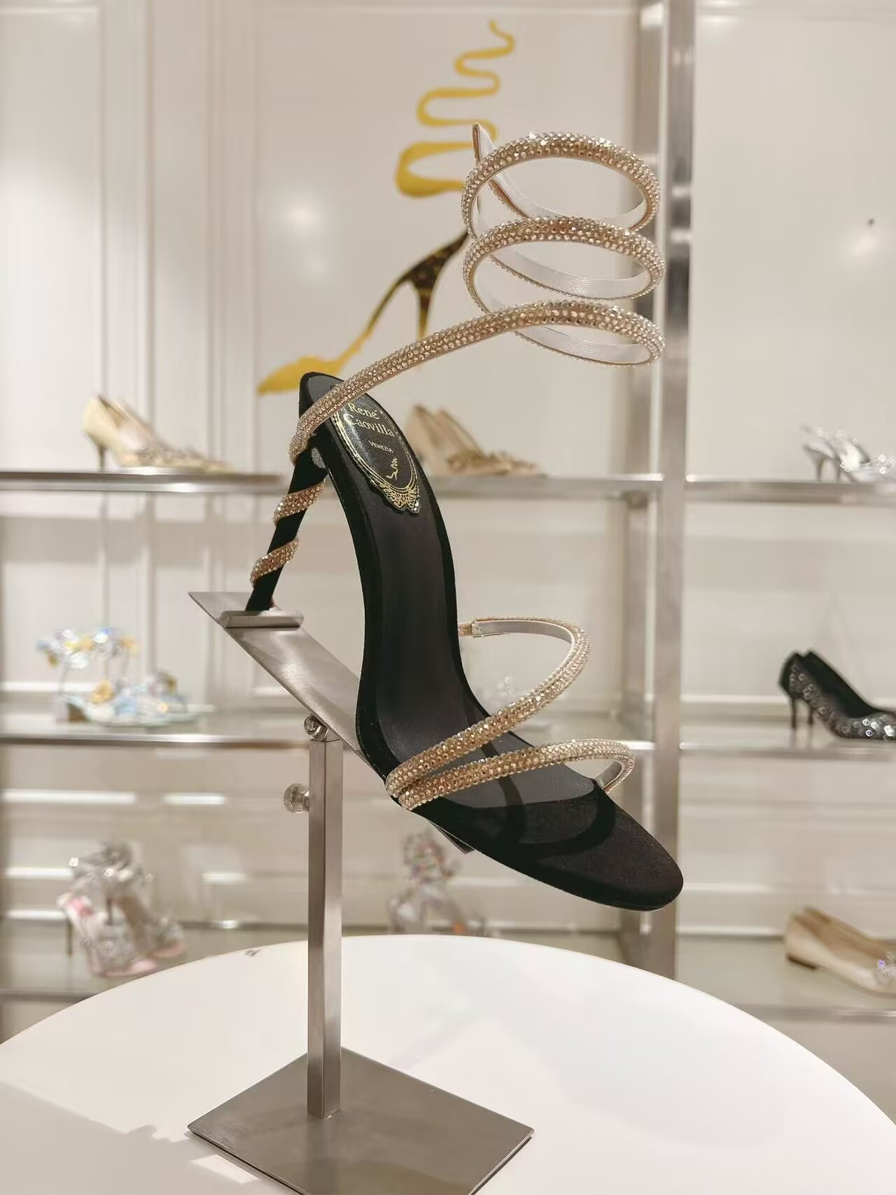 UA RENÉ CAOVILLA MARGOT BLACK JEWEL SANDALS SNAKE 95mm