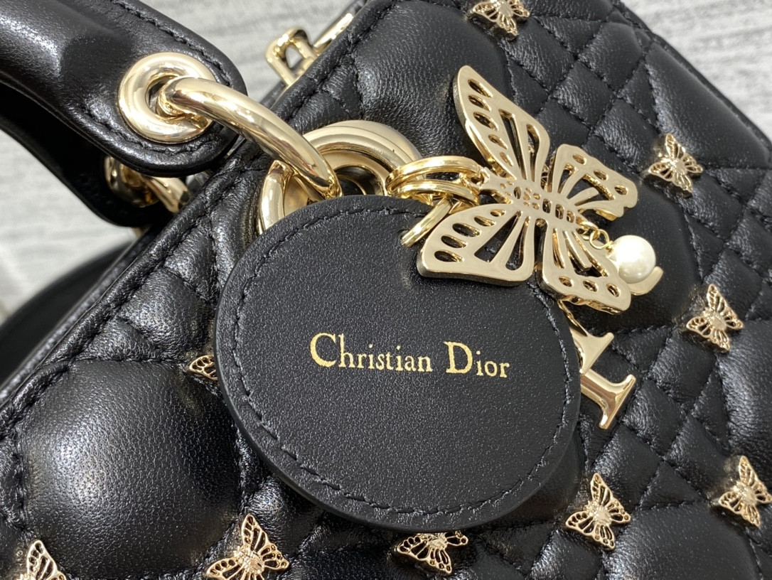 D*or medium lady d-joy bag black with butterfly studs