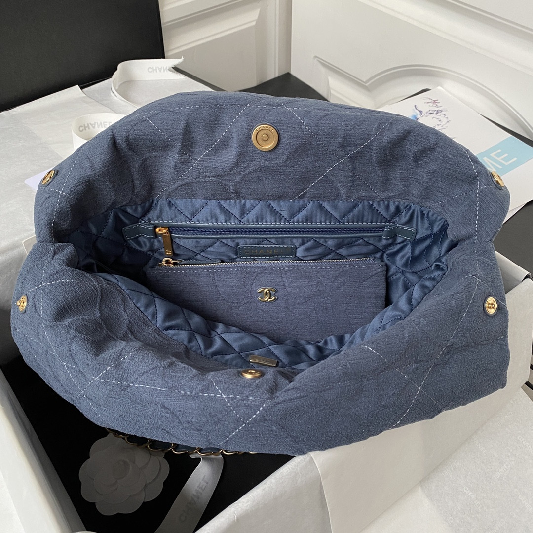 Ch*el 22 small handbag velvet navy 13.7×14.4×2.7 in